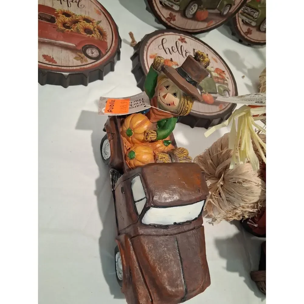 Huge 16pc Fall Autumn Decor Lot Scarecrow Truck Tractor Bottle Cap Signs Publix